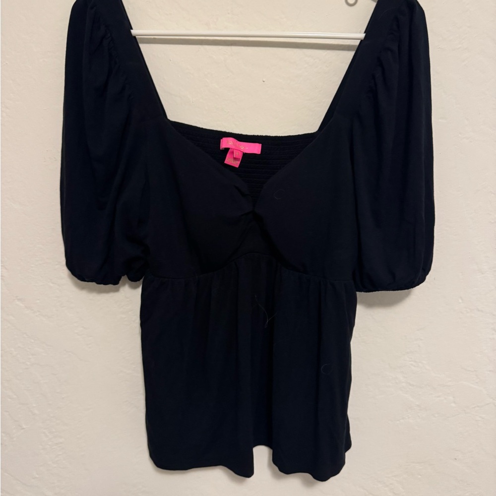 Lilly Pulitzer Black Puff Sleeve Blouse
